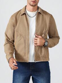 Manfinity Homme Men's Casual Washed Denim Jacket For Autumn