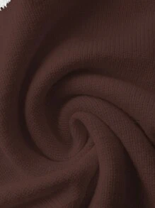 Elenzga 优雅拼色钩针女式针织毛衣裙，合身百搭，秋冬款 - 巧克力棕 - 查看 3