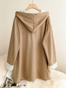 SHEIN Frenchy Jaket Kasual Polos Ukuran Besar, Fesyen Minimalis untuk Pakaian Sehari-hari Musim Gugur/Dingin - Khaki - View 2