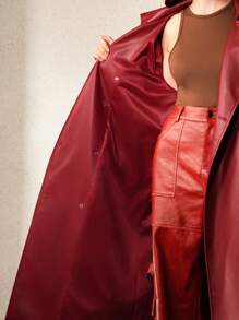 Anewsta 女士安哥拉红优雅风衣，双排扣领设计，长款时尚防风外套，秋/春季款 - 紅色 - 查看 7