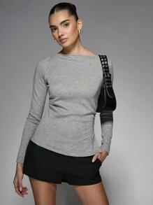 MISSGUIDED Boat Neck Split Side Long Sleeve Top