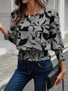 SHEIN LUNE Áo cánh thường ngày in hình bóng của phụ nữ cho mùa thu - Nhiều màu - Xem 5