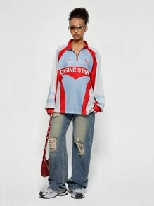 SHEIN EZwear Women's Daily Wear Hip-Hop Streetwear Graphics Baggy Race Car Sweatshirt