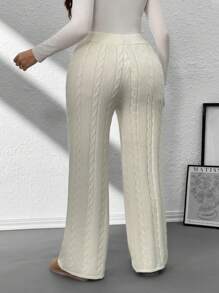 SHEIN Privé Pantalones anchos de punto con pierna ancha, elegantes y casuales, para mujer talla grande, para otoño/invierno, largos