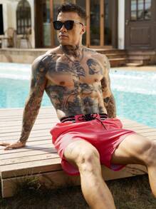 Surfspeed Men's Palm Tree Print Drawstring Waist Casual Beach Shorts Men Swim Trunks - Watermelon Pink - View 4