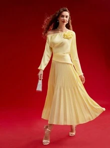 MOTF PREMIUM BLUSA ASIMÉTRICA CON DOBLADILLO FLORAL ESTÉREO, DÍA DE SAN VALENTÍN - Amarillo - Ver 4