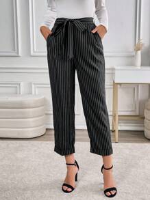 EMERY ROSE Women Casual Striped Tapered Suit Pants For Commuting - Black - View 5