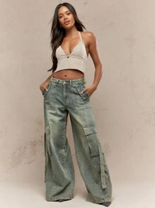 MISSGUIDED 光滑露背短款上衣，带金属环细节，夏季派对文胸俱乐部服装紧身胸衣上衣，节日时尚短款背心，带环装饰 - 杏色 - 查看 4