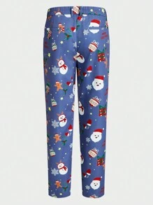 Manfinity VCAY Men's Woven Fashionable Casual Loose Long Sleeve Christmas Pattern Open Front Jacket - Blue - View 9