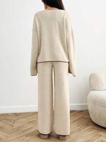 SHEIN Jersey de punto acanalado para mujer color beige, adecuado para el invierno