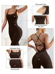 Seamless High Elastic Yoga Workout Leisure Sports Jumpsuit With Built-In Bra Pad