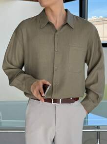 DAZY Men's Textured Fabric Loose Flowy Business Casual Shirt