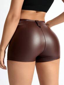 SHEIN Privé Women's Solid Color Drawstring Pocket Simple Casual Shorts, Daily Wear