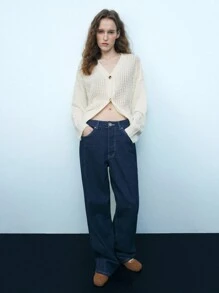 Maija 女式新年麻花纹理宽松百搭白色 V 领开衫，节日 - 白色 - 查看 7