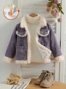 SHEIN Young Girl Y2K Retro Blue Denim Thermal Lined Jacket, Autumn/Winter - Purple - View 1