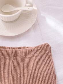 SHEIN 女婴时尚二合一短袖上衣 + 喇叭裤套装，夏季 - 卡其色 - 查看 8