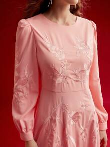 MOTF PREMIUM FLORAL EMBROIDERY DRAPED DRESS,SPRING/SUMMER - Pink - View 3