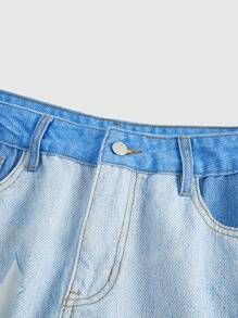 ROMWE MEN Street Life Herren Jeans mit Taschen, Buchstaben und Herz Grafik, weites Bein, lockere Baggy-Casual-Jeans - Blau - Übersicht 3