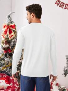 Manfinity VCAY Camiseta casual de manga larga de cuello redondo con ajuste ceñido y estampado de árbol de Navidad para hombres, apta para otoño y Navidad, sets a juego para toda la familia - Blanco - Ver 5