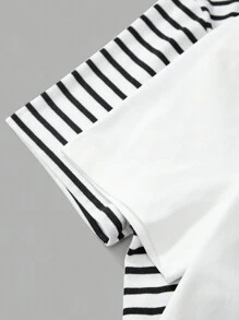 Tseoso 2 件套休闲针织条纹圆领短袖宽松女式 T 恤 - 黑與白 - 查看 4