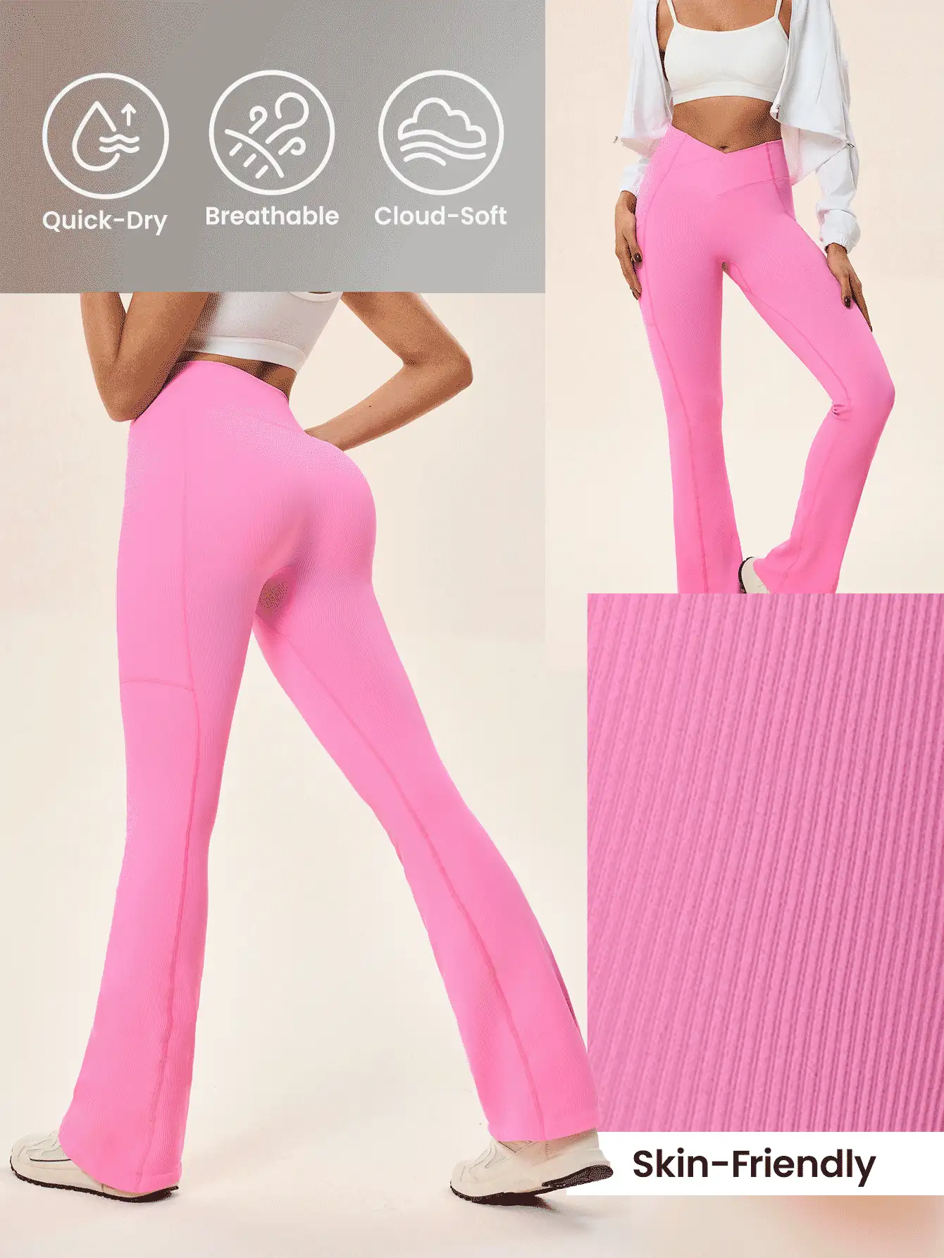 SHEIN Sovereign Charm Seamless High Stretch Yoga Sports Flare Pants For Women - Pink - View 2