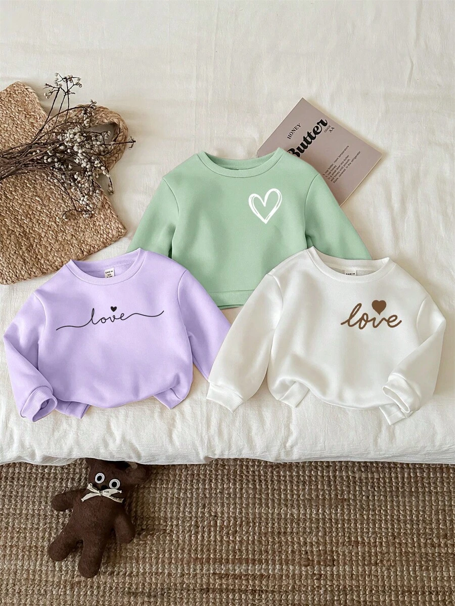 SHEIN 3件組女嬰加厚保暖內裡長袖秋季運動衫套裝 - 彩色 - 查看 1