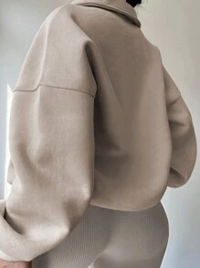 INAWLY 大码宽松纯色落肩休闲卫衣，秋冬季毕业季、教师节女装、返校季套头衫