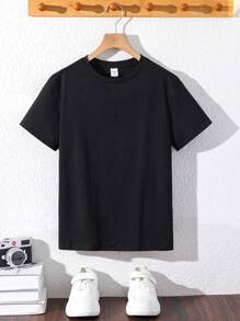 Tween Boy Casual Cartoon Print Short Sleeve Round Neck T-Shirt, Suitable For Autumn, Spring, Summer, Outdoor Play, School, Street Shooting, Party And Leisure - Black - View 2