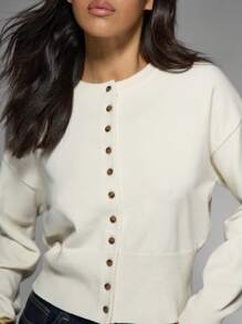 MISSGUIDED Luxury Button Front Cardigan Classic Winter Fall Knit Sweater Long Sleeve Warm Fashion Essential Everyday Wear Lightweight Ribbed Cuff Design - White - View 5