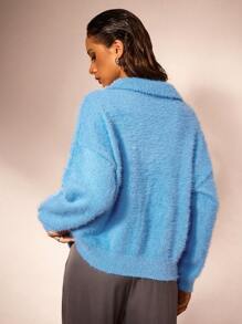 Forever 21 Damen einfacher modischer Lässig Pullover mit Rundhalsausschnitt für den Alltag - Blau - Übersicht 2