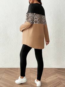 SHEIN 2pcs/Set Pregnant Women Heart & Leopard Print Round Neck Long Sleeve T-Shirt And Adjustable Waist Casual Pants