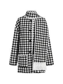 Ellevyn Women's Casual Regular Jacket, Simple & Fashionable, For Everyday Wear Winter Women Outfits Women Coats Black&White Houndstooth Coat - Black and White - View 3