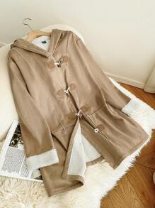 SHEIN Frenchy Jaket Kasual Polos Ukuran Besar, Fesyen Minimalis untuk Pakaian Sehari-hari Musim Gugur/Dingin - Khaki - View 6