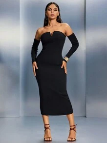 SHEIN SXY Fall Women Clothes; Black ; Holiday Party Dress; New Year's Eve Dress; New Year's Women Outfit; Shoulder Cutout Fitted Sexy Party / Date Night Black Long Sleeve Bodycon Dress