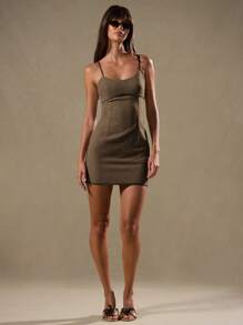 MUSERA 结构化撞色缝线迷你连衣裙，复古富贵风，春季优雅休闲可爱，适合伊比沙岛音乐会、假日夜晚外出、约会、生日等场合。 - 巧克力棕 - 查看 3