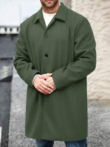 Manfinity Homme Men Plus Size Solid Color Casual Overcoat, Minimalist And Fashionable For Everyday Wear, Fall/Winter - Green - View 4