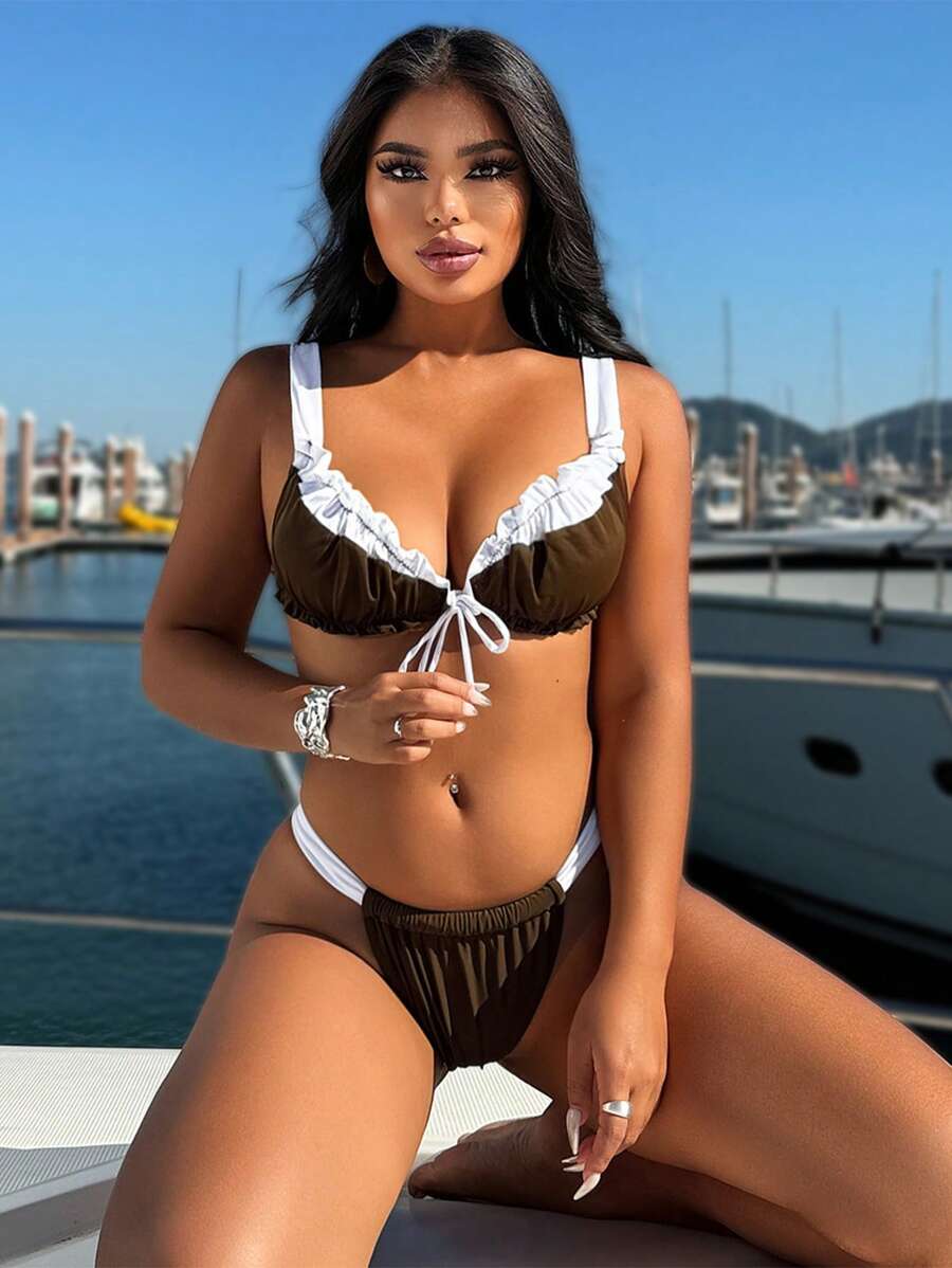 SHEIN Swim Swim Summer Beach Vacation Outfits Woman Colorblock Bikini Sets - Multicolor - View 1