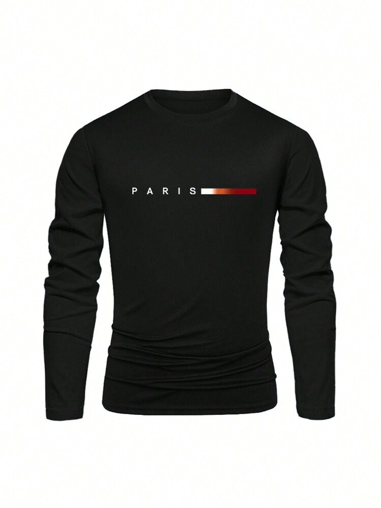 تي شيرت كاجوال بأكمام طويلة وياقة طاقم مطبوع عليه...