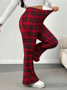 CovetEZ Plus Size Red Plaid Skinny Pants - Multicolor - View 1