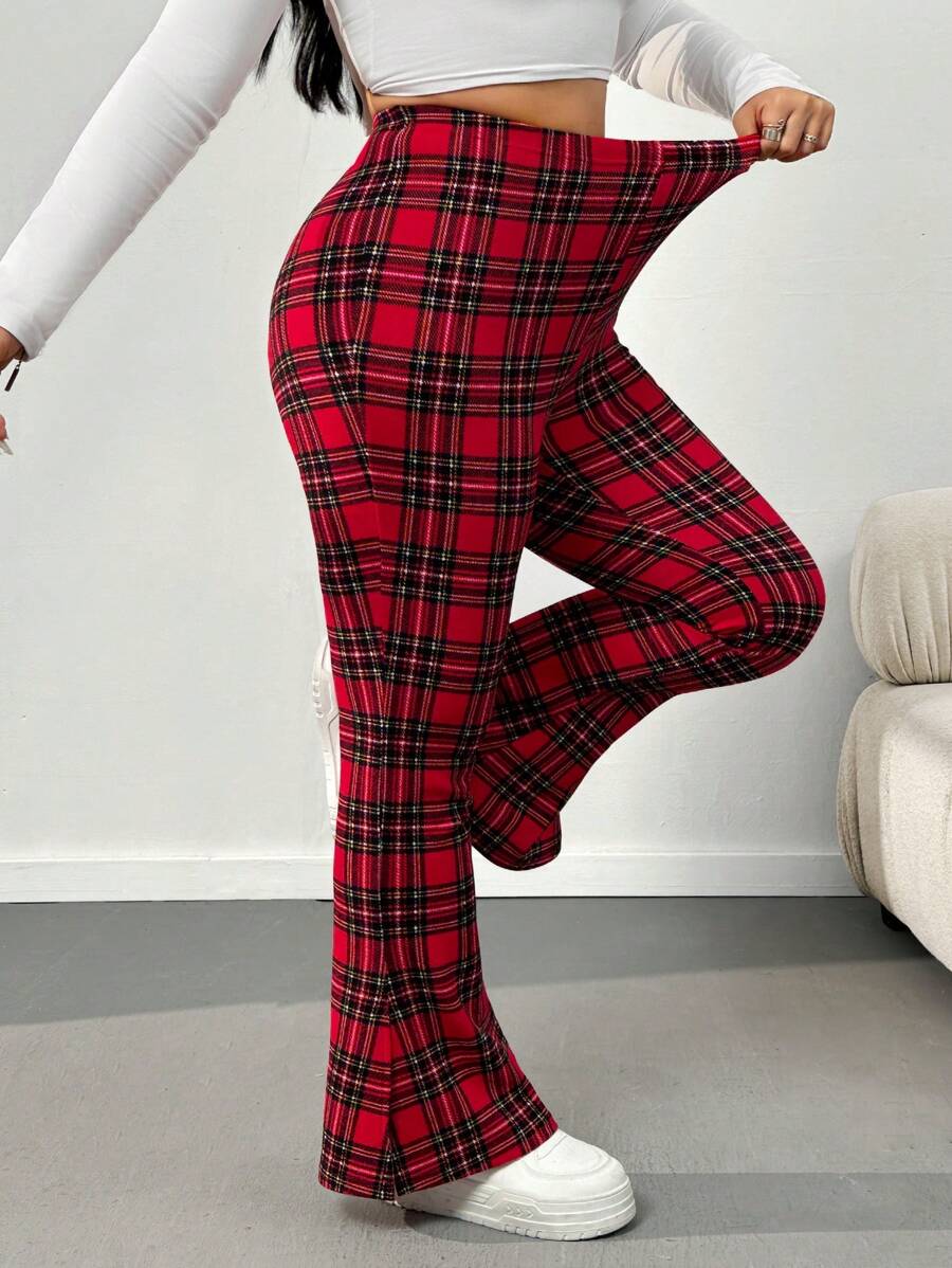 CovetEZ Plus Size Red Plaid Skinny Pants - Multicolor - View 1