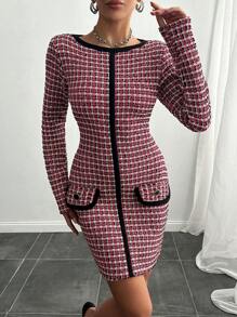 EURMUSE Women's Long Sleeve Tweed Short Dress - Multicolor - View 1