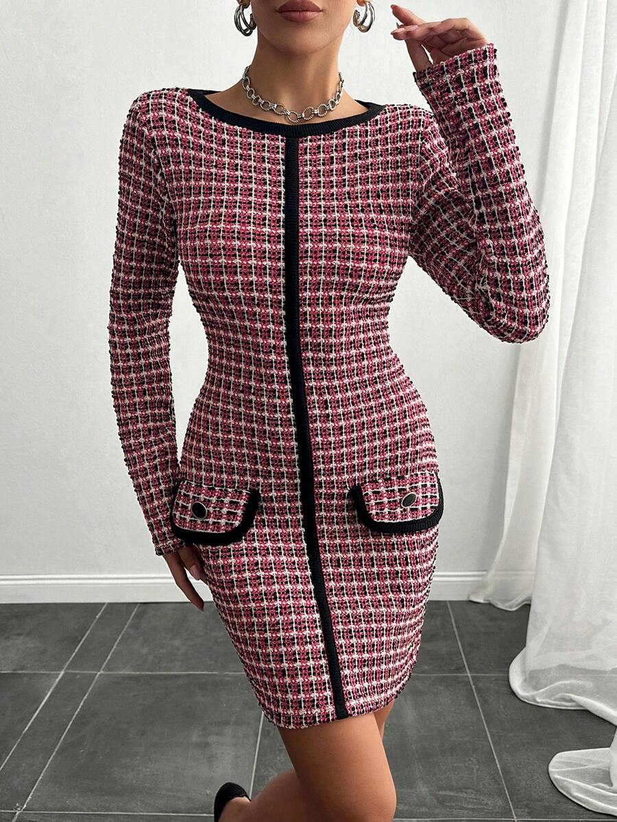 EURMUSE Women's Long Sleeve Tweed Short Dress - Multicolor - View 1