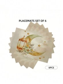1/4/6 pièces Sets de table, Sets de table étoile lanterne pour le Ramadan, Sets de table saisonniers de printemps pour la célébration de l'Aïd al-Fitr, pour la maison et le restaurant