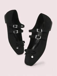 CUCCOO DOLLMOD 休闲百搭方头露跟平底鞋，复古时尚情人节 - 黑色 - 查看 2