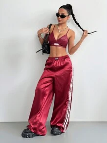 Coolane Women's Patch Pu Leather Camisole With Spaghetti Straps And V-Neck