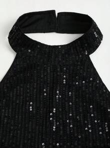 Flirla Women's Fashion Backless Sequin Halter Neck Blouse For Party