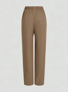 TaskEZ Uniform Set: V-Neck Short Sleeve Tailored Blouse And Drawstring Straight Leg Casual Pants, Scrub Sets - Khaki - View 5