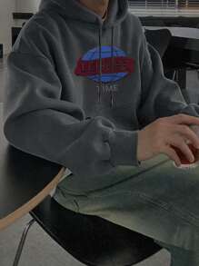 DAZY Men's Embroidered Pattern Hoodie In Grayish Blue,Fall Clothes - Grey - View 6