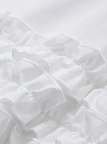 DAZY 女士荷叶边纯色圆领休闲短袖T恤 夏季 - 白色 - 查看 7