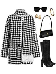 Ellevyn معطف نسائي كاجوال منتظم، بسيط وأنيق، ملائم للارتداء اليومي في الشتاء، معطف نسائي ذو لونين أسود وأبيض بنمط هندسي